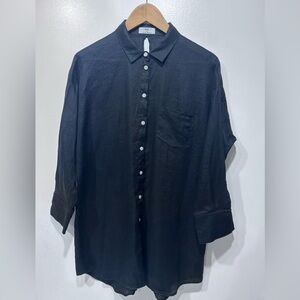 Knix Oversized 100% Linen Shirt Black Button Up Cover‎ Up Women’s Size S